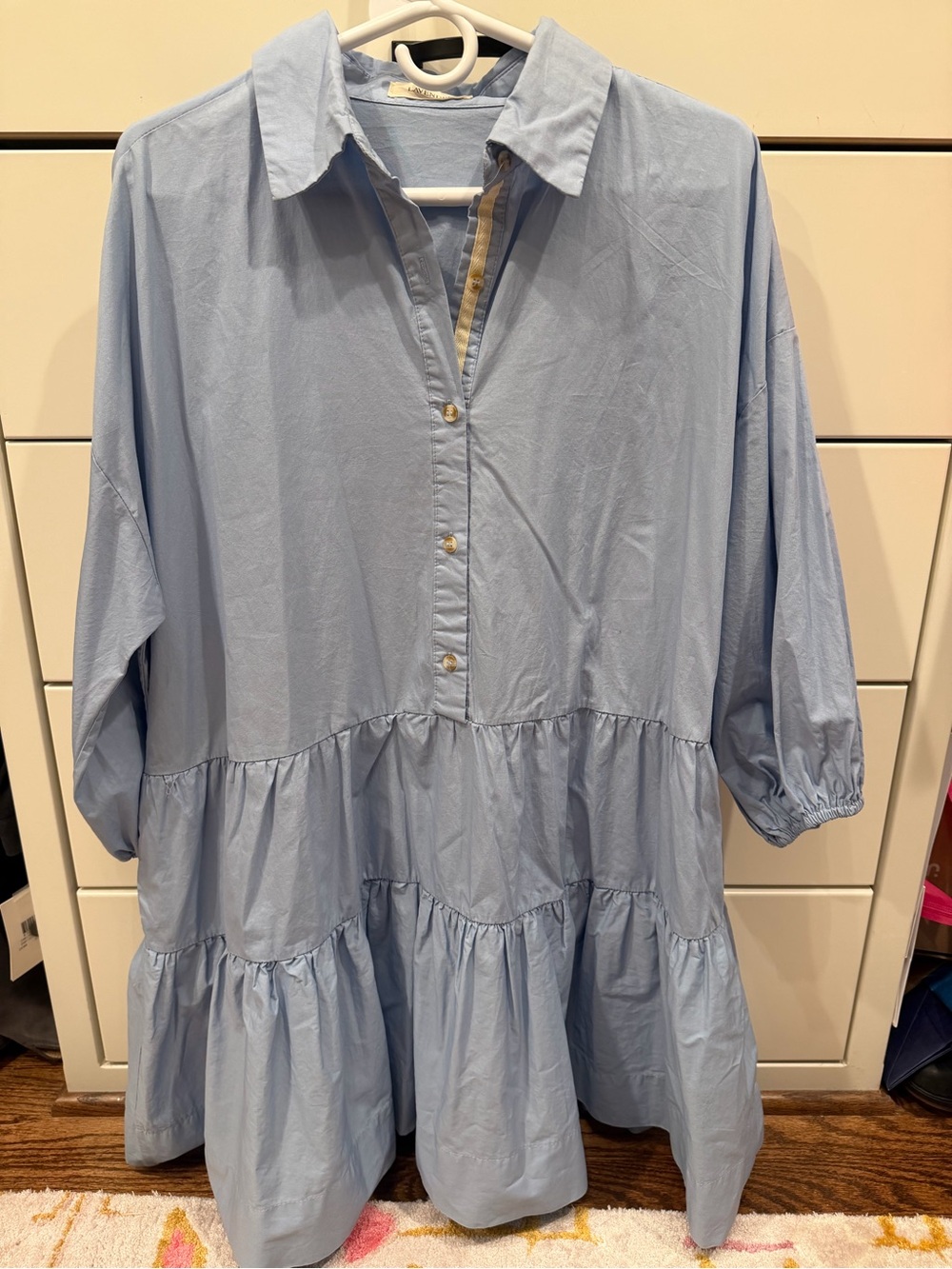 Light Blue Tiered Button-Front Shirt Dress